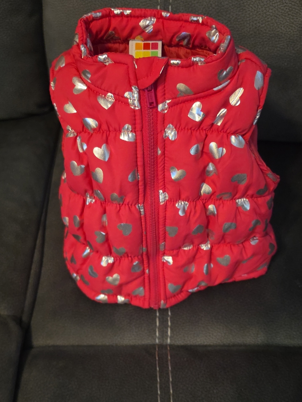 Healthtex Pink Puffer Vest with Silver Heart Accents SZ 3-6 MOS